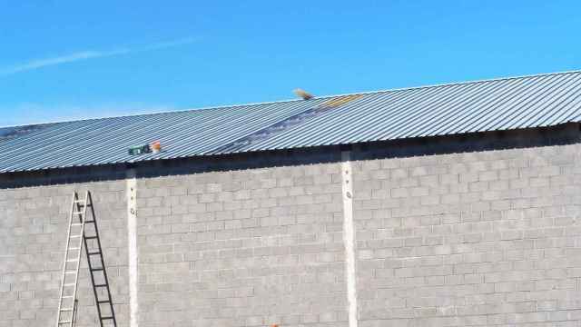 Tejado en mal estado junto a una escalera de madera en una finca