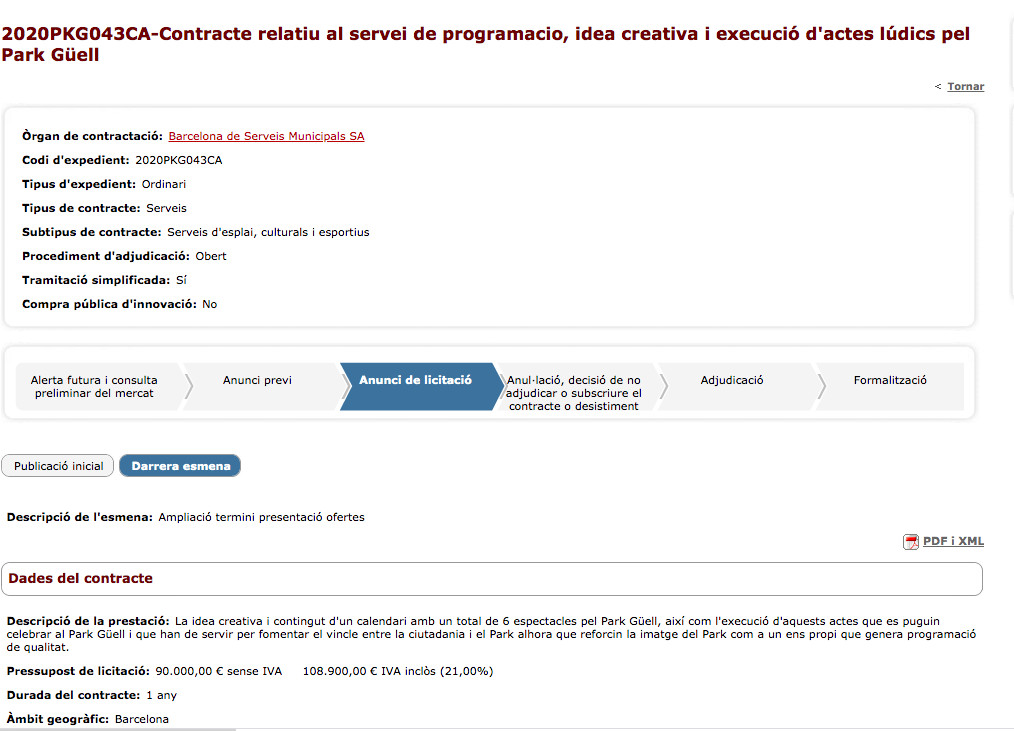 Licitación del contrato del Park Güell / CONTRACTACIÓ PÚBLICA B:SM