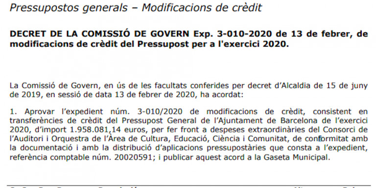 Colau adjudicó unos 2 millones de euros al 'Consorci de l'Auditori i Orquesta' para este 2020 / AY. DE BCN