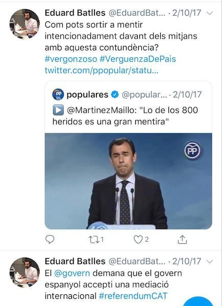 Tuit de Batlles sobre López Maíllo / TWITTER EDUARD BATLLES