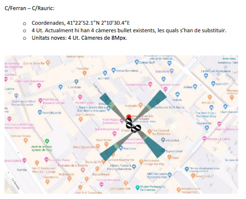 Ubicación de las cámaras de Rauric con Ferran / AYUNTAMIENTO DE BARCELONA