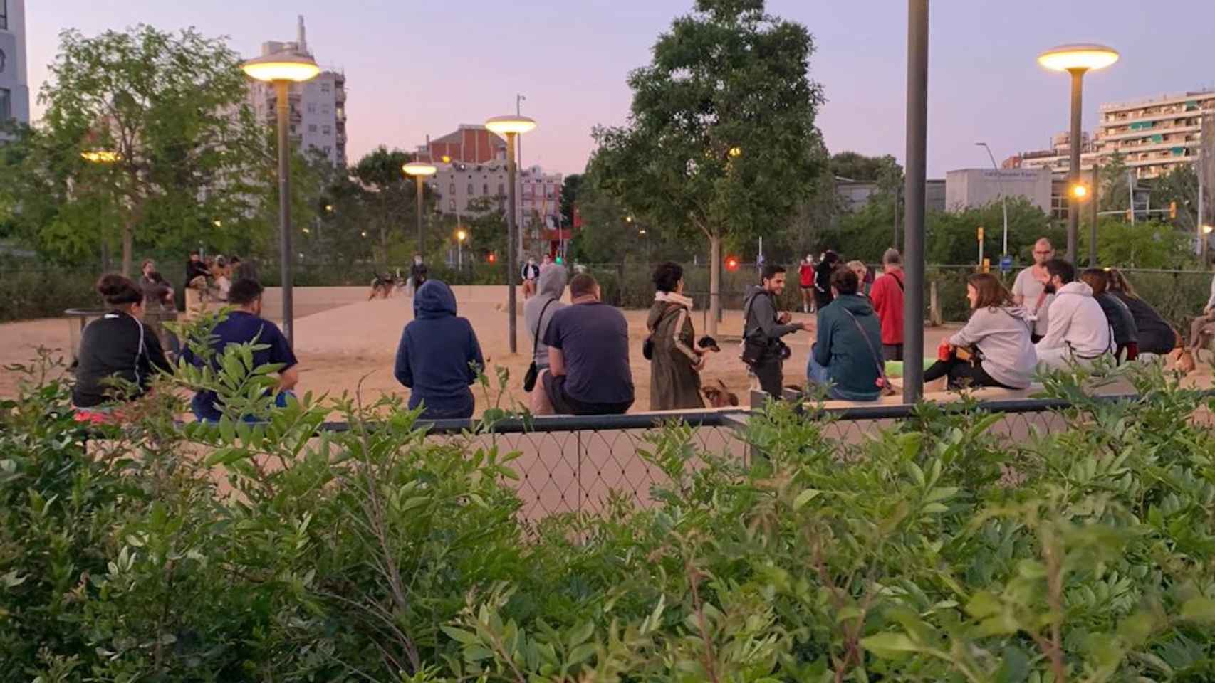 Reunión de dueños en el pipicán del parque de les Glòries de Barcelona / METRÓPOLI ABIERTA