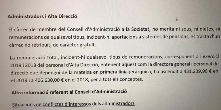 El presupuesto de la empresa en salarios de la Alta Dirección en 2019 y 2018 / MA