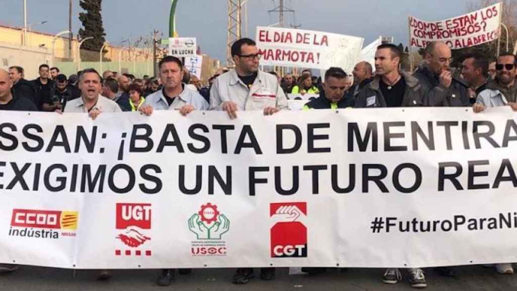 Trabajadores de Nissan durante una manifestación en febrero / MA