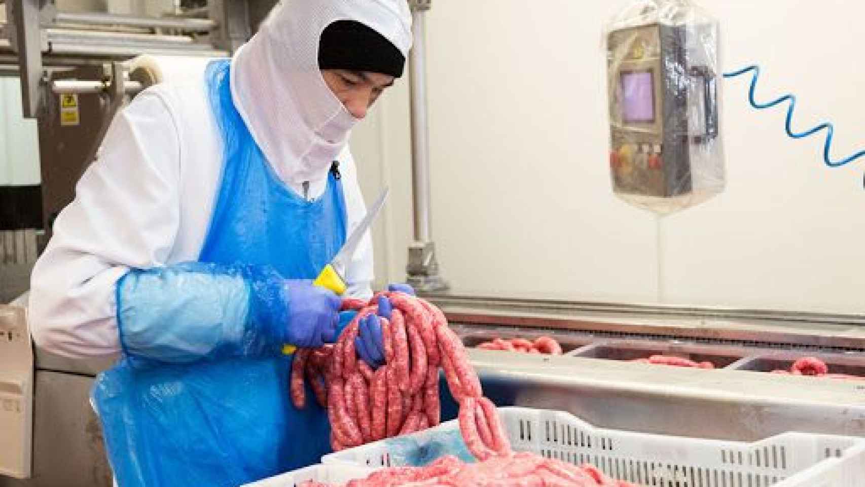 Un operario trabajando en un matadero