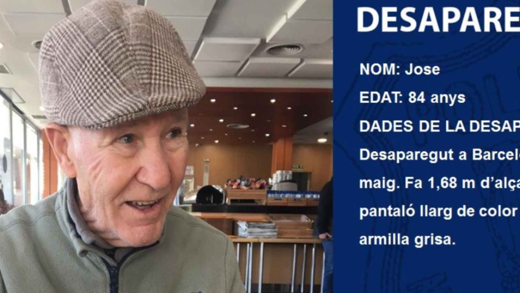 José, de 84 años en la imagen difundida el sábado por los mossos / MOSSOS D'ESQUADRA