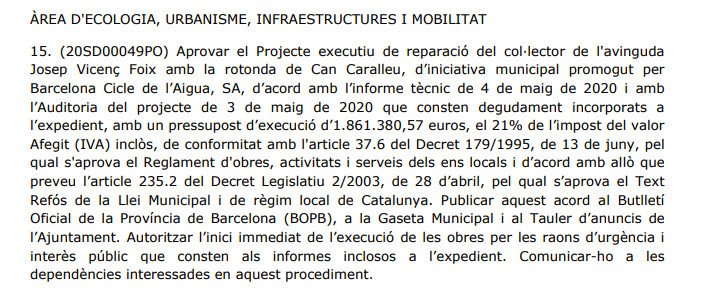 Aprobación de las obras en el colector de Sarrià / AYUNTAMIENTO DE BARCELONA