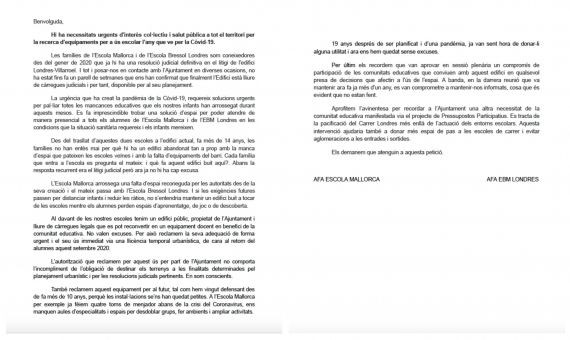 Instancia enviada al Ayuntamiento por parte de las AMPAs de las dos escuelas / CEDIDA