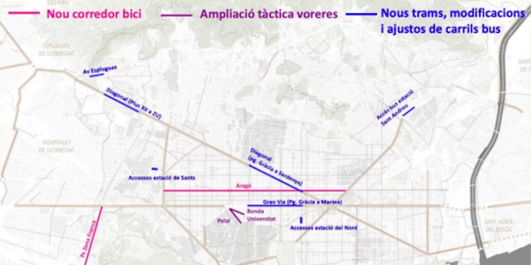 Mapa con algunas de las actuaciones en clave de movilidad del Ayuntamiento / AY. DE BCN