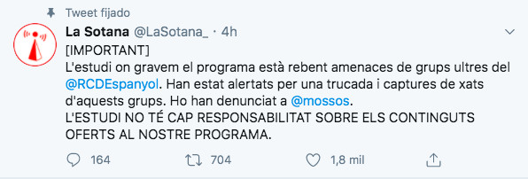 Tuit del programa de radio 'La Sotana' / TWITTER