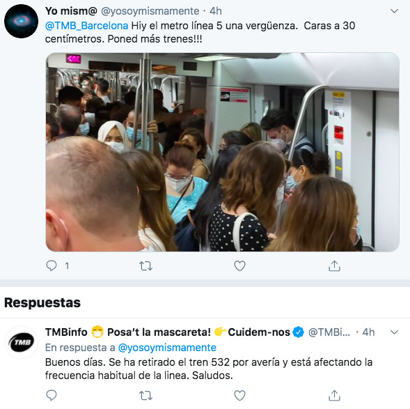 Tuit con la estación de metro de Pubilla Cases llena / TWITTER