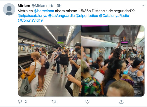 Imágenes del metro lleno / TWITTER @Miriammrb