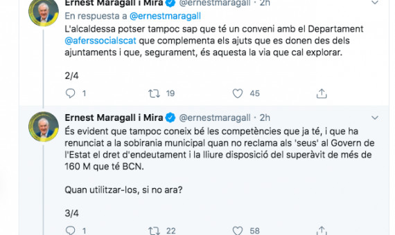 Cadena de mensajes criticando la posición de Ada Colau sobre las tarjetas monedero