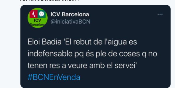 Tuit de Eloi Badia de 2014 sobre el recibo del agua / TWITTER