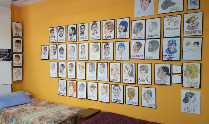 Retratos de algunos de los ocupantes de la Casa de Cádiz, como Fares, Brahim o Lagarder, sobre los que pesan algunas de las denuncias / Guillem Andrés