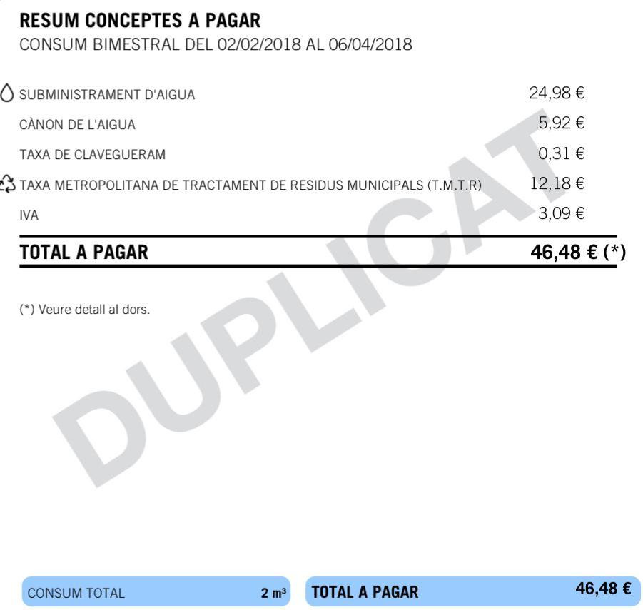Factura de 2018 sin la tasa de residuos de Colau / TWITTER CIUTADANS