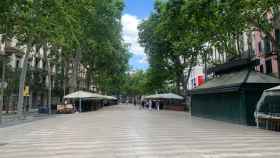 La Rambla de Barcelona, casi vacía durante el confinamiento del Covid-19 / V.M.