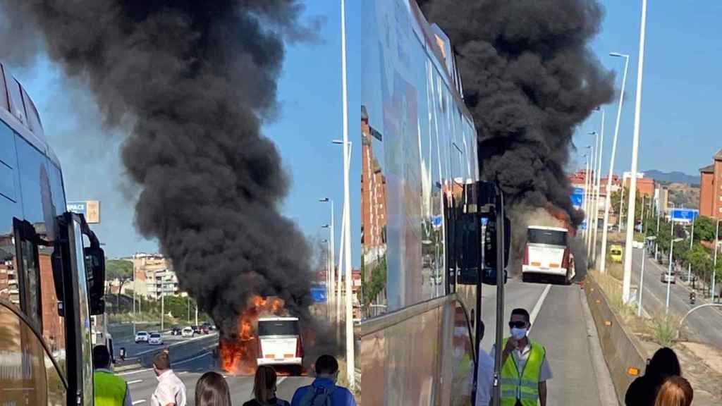 Espectacular incendio de un autobús en Badalona / @antiradarcatala vía TWITTER