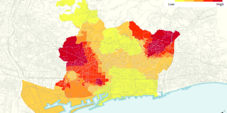 Distribución espacial de la temperatura del aire durante una ola de calor en el año 2015 en Barcelona / URBAN INNOVATIVE ACTIONS