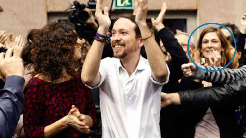 Gemma Galdón junto a Pablo Iglesias a la salida de un mitin de Podemos en Barcelona / MA