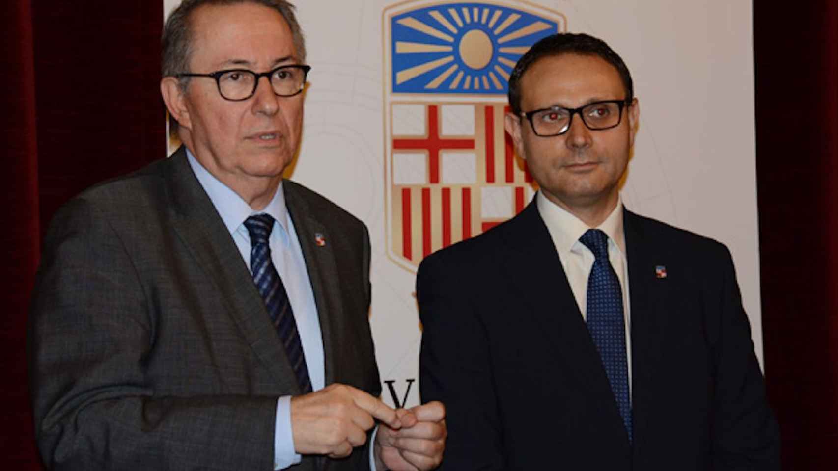 David Vallespín, candidato a rector de la Universitat de Barcelona (UB), junto al exrector Dídac Ramírez