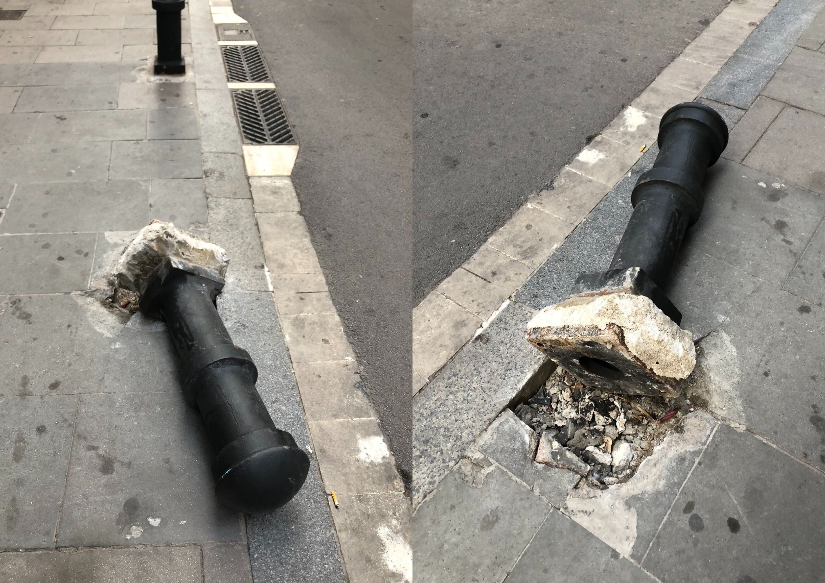 Pilonas metálicas tumbadas en Barcelona / FEM GÒTIC