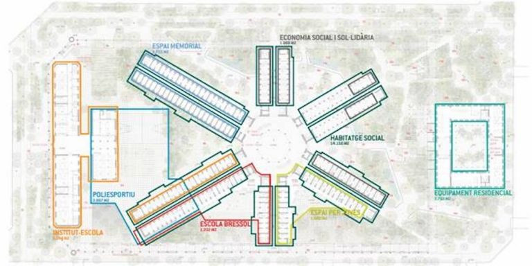 Ubicación de los equipamientos y pisos en la Modelo / AYUNTAMIENTO EN BARCELONA