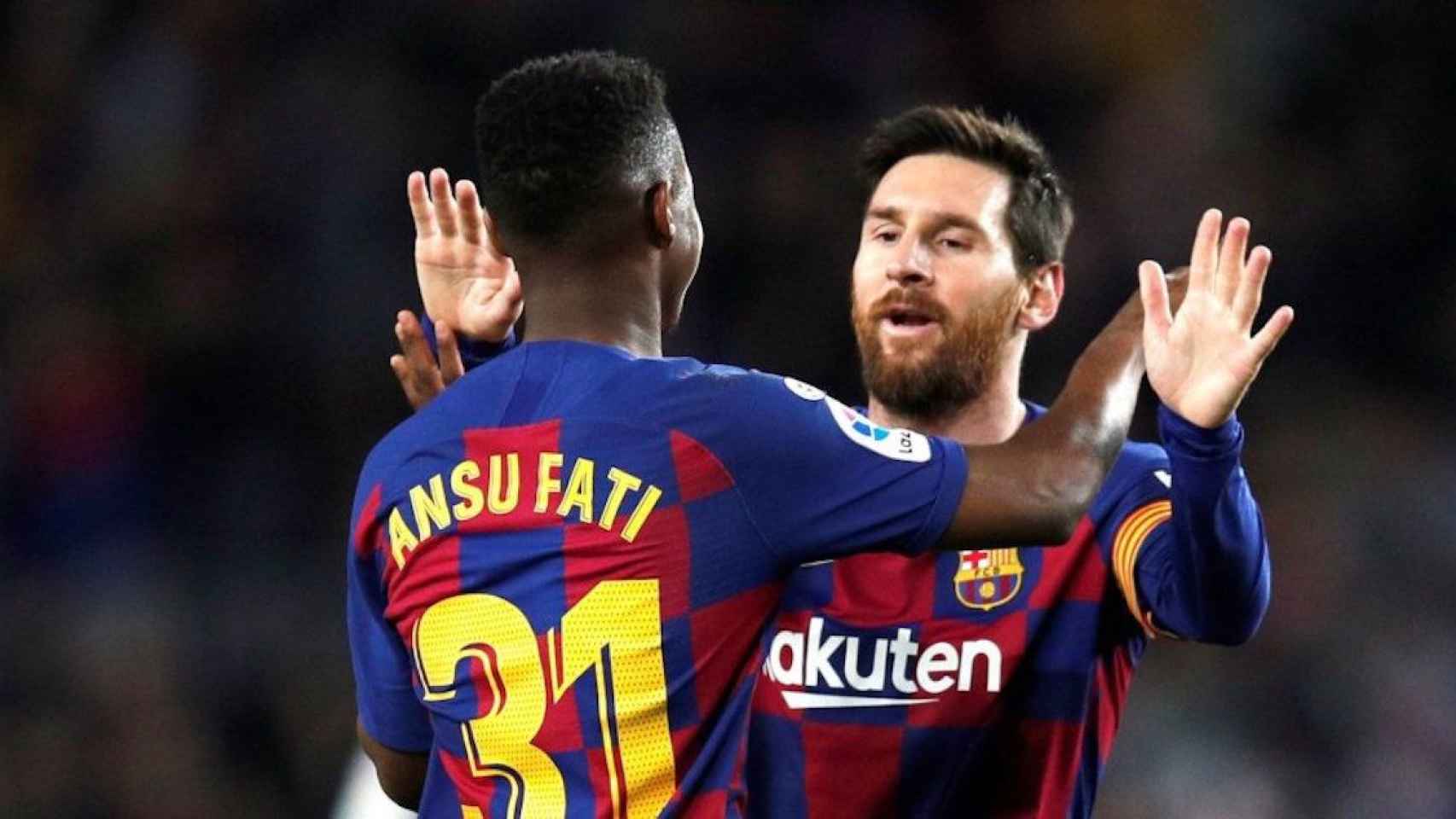 Ansu Fati celebrando un gol con Messi / EFE