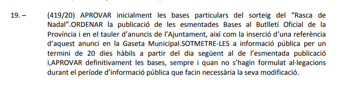 Texto sobre el Rasca de Navidad aprobado en comisión / AYUNTAMIENTO DE BCN