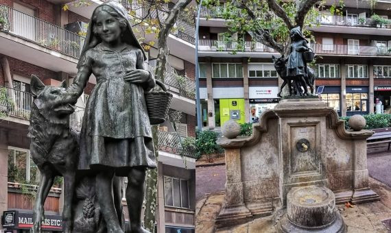 Escultura de la Caperucita Roja y el Lobo Feroz, de Josep Tena, en el paseo de Sant Joan / INMA SANTOS