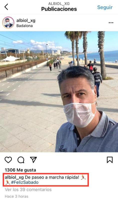 Post rectificado de García Albiol en Instagram