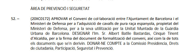 Convenio para la compra de caballos al Ejército español / AYUNTAMIENTO DE BCN