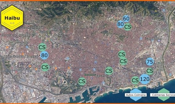 Mapa de los autos colmena previstos en Barcelona / HAIBU 4.0