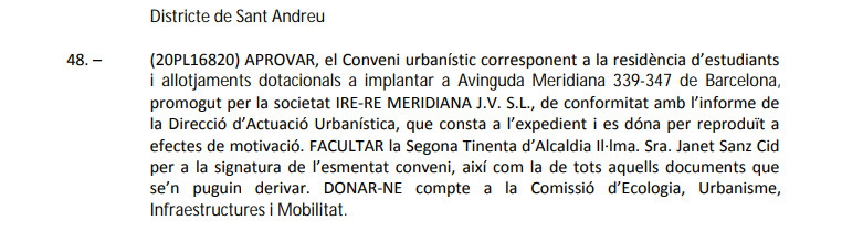 Texto sobre la residencia de estudiantes de la Meridiana / AYUNTAMIENTO DE BARCELONA