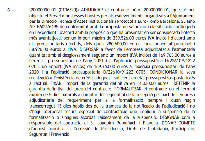 Contrato de uno de los lotes de guías y azafatas y azafatos para el Ayuntamiento