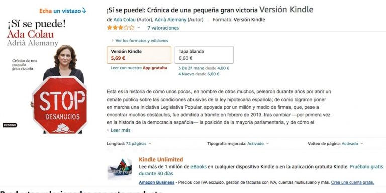 Ada Colau vende su libro '¡Sí, se puede!' en Amazon / AMAZON