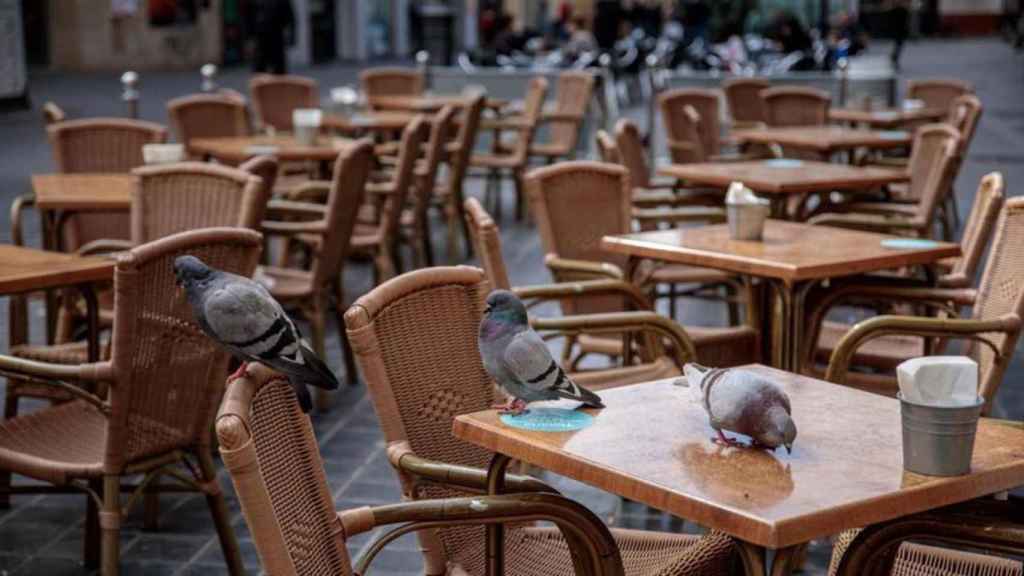 Una cafetería cerrada con las mesas de la terraza vacías / EFE