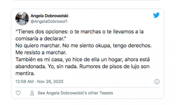 Capturas de pantallas de los tuits de Ángela Dobrowolski / TWITTER