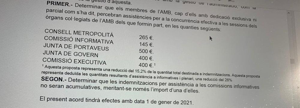 Dietas vigentes en el AMB desde el año 2021 