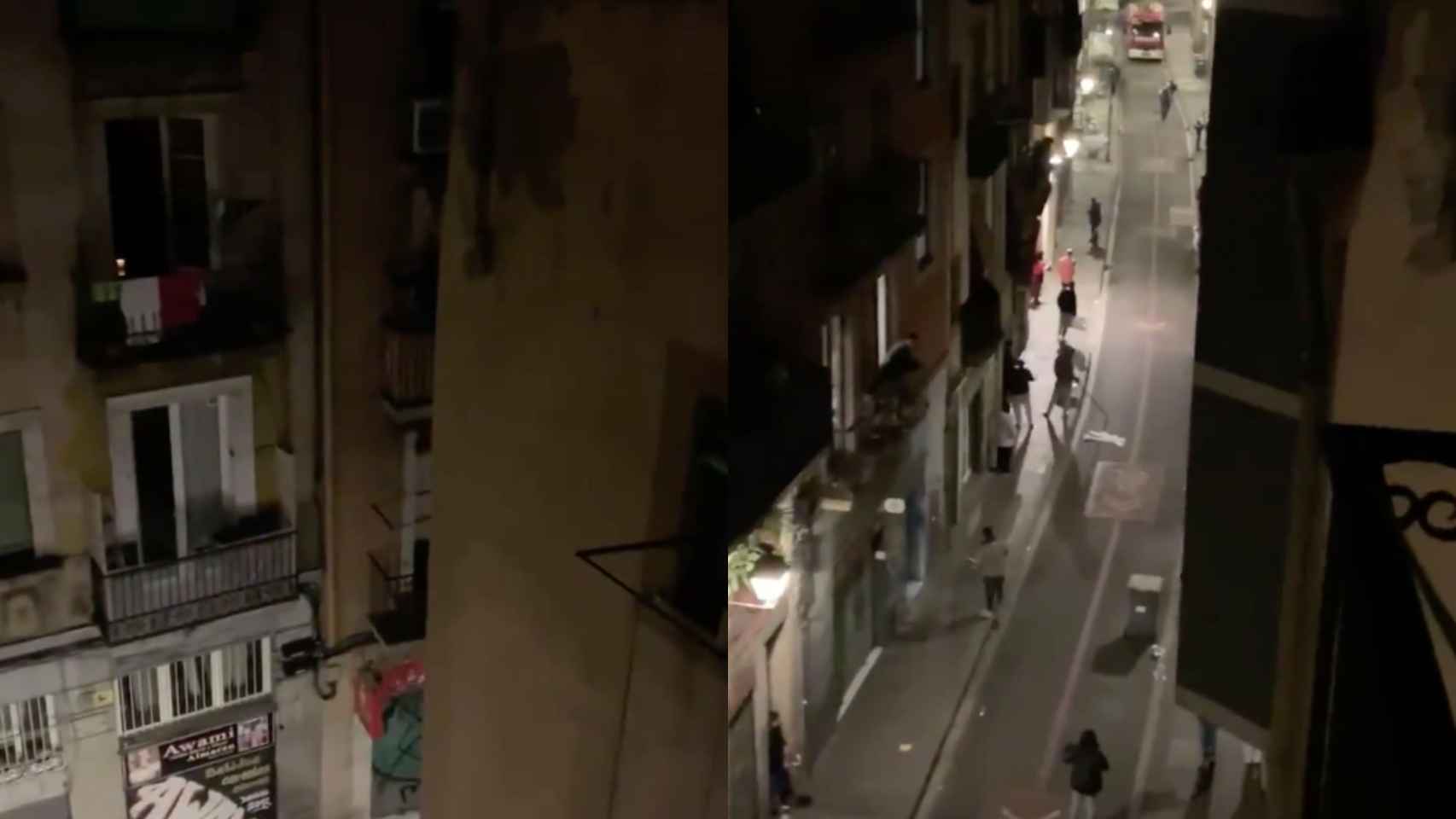 Capturas de pantalla de los vídeos de la cacerolada masiva en el Raval por los continuos cortes de luz / METRÓPOLI ABIERTA