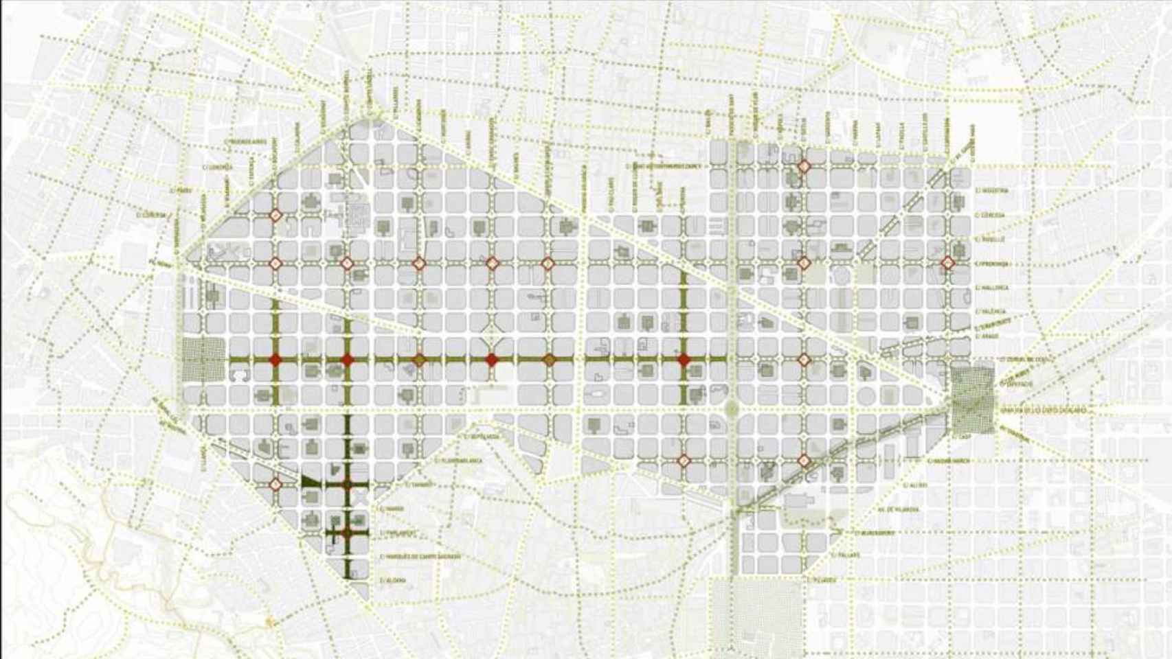 Plano del proyecto para convertir l'Eixample en una gran superilla/ AJUNTAMENT DE BARCELONA