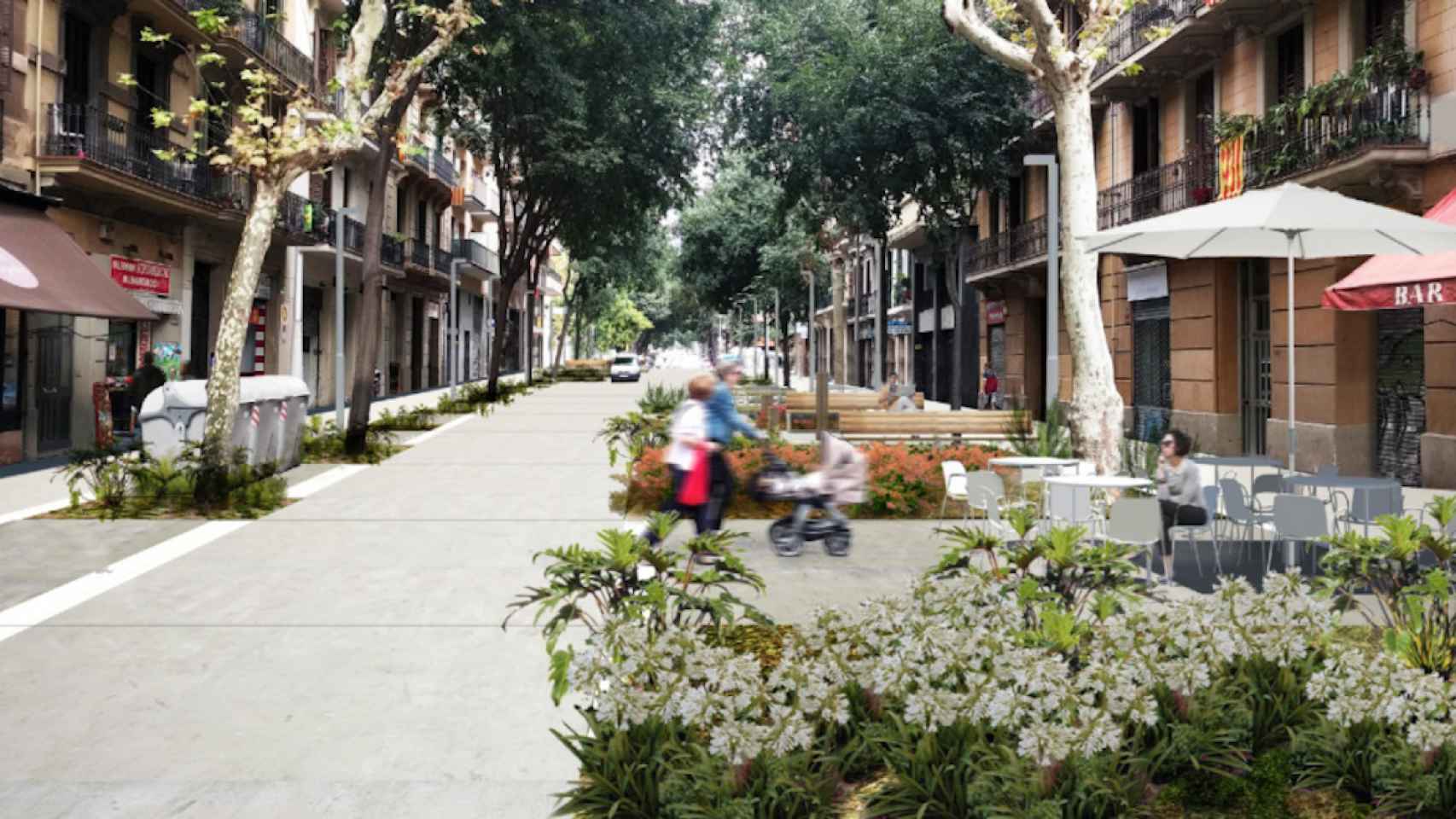 Recreación digital de la superisla que propone el gobierno de Ada Colau para el Eixample / AJBCN