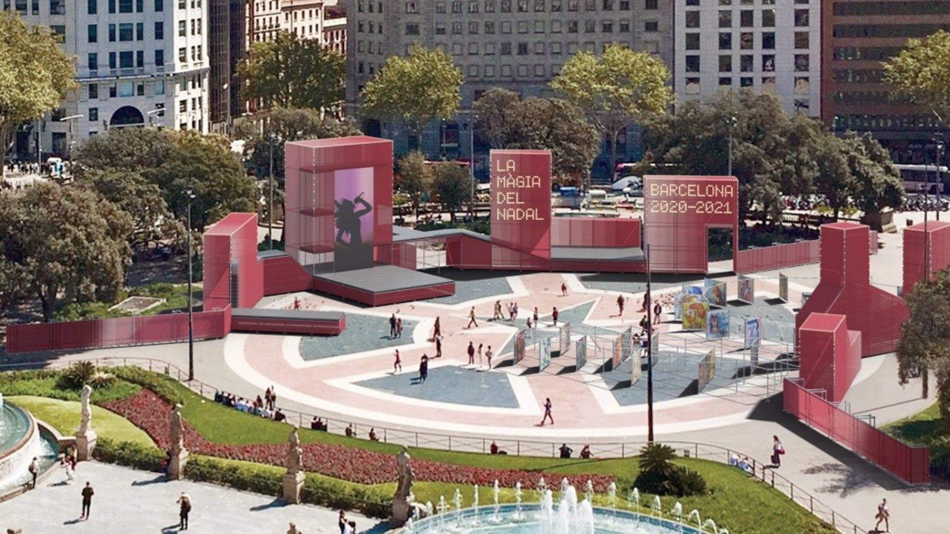 Simulación del Festival de Navidad de Barcelona 2020 en la plaza Catalunya / AYUNTAMIENTO DE BARCELONA