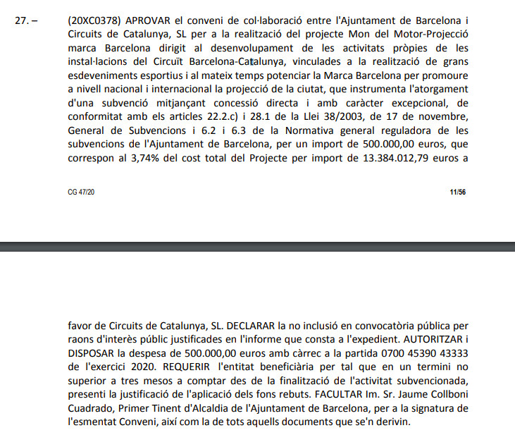 Convenio del Ayuntamiento con el Circuit de Catalunya / AYUNTAMIENTO DE BCN