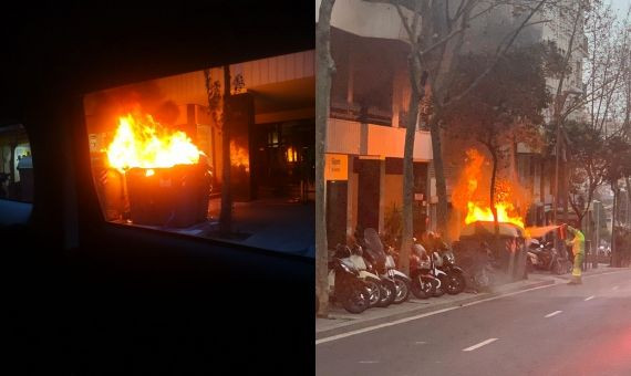 Fotomontaje del contenedor de la avenida de República Argentina de Vallcarca, en llamas / METRÓPOLI ABIERTA