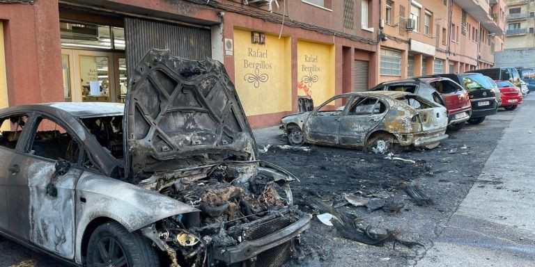 Coche totalmente calcinado este martes en Badalona / CEDIDA