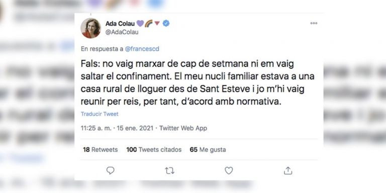 Colau responde a las informaciones sobre su marcha de Barcelona durante el nuevo confinamiento / REDES SOCIALES