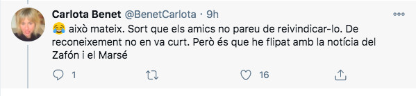 Tuit de Carlota Benet / TWITTER