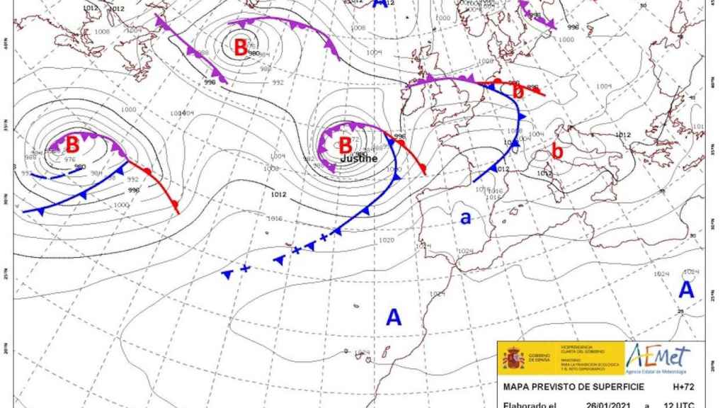 Llegada del temporal Justine a España y Barcelona / AEMET