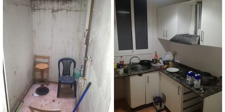 Imágenes del patio y la cocina de la vivienda de la Barceloneta / M.A